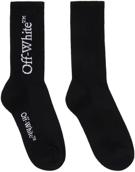 Черные носки до середины икры с большим логотипом Bookish Off-White, цвет Black no colour