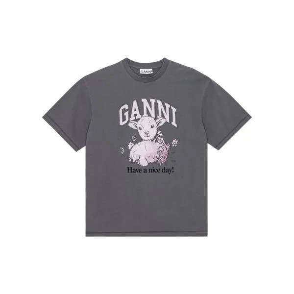 Футболка t-shirt mit logo-print volcanic ash Ganni, мультиколор