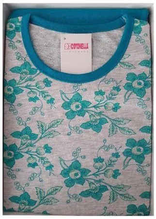 Cotonella Хлопковая пижама с цветами на футболке, 205597, ярко-розовый, 46