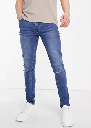 Голубые супероблегающие джинсы с рваными коленями Threadbare-Голубой