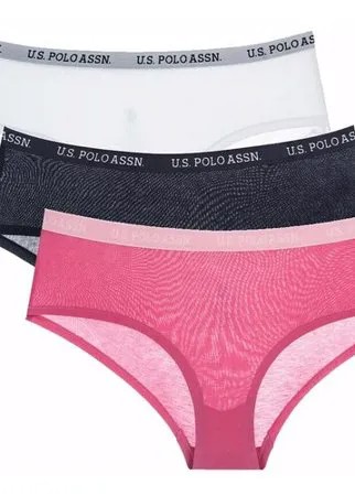 U.S. POLO ASSN. Набор трусов шорты низкой посадки, 3 шт., размер 38, white/navy/fuchsia
