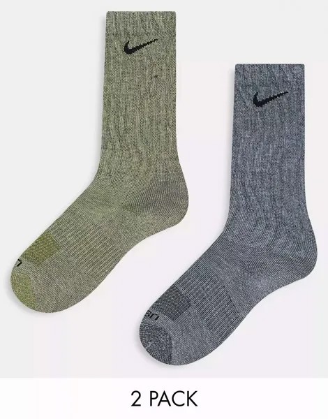 2 набора мягких носков в рубчик Nike цвета хаки и серого цвета