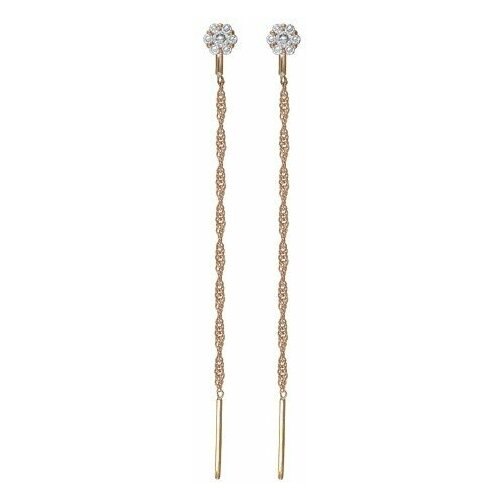 Серьги цепочки Diamant online, красное золото, 585 проба, фианит