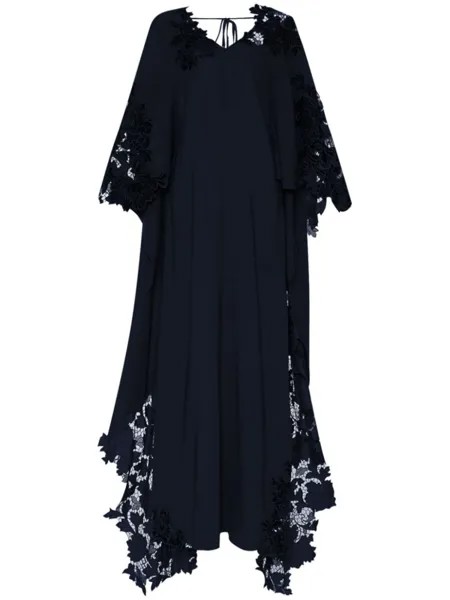 Oscar de la Renta бархатное платье-кафтан с кружевом, синий