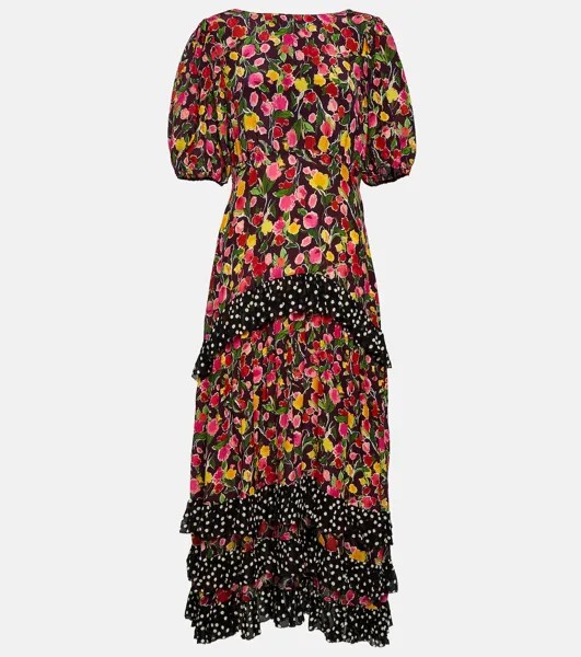 Платье миди Shireen из шелка с цветочным принтом RIXO, фиолетовый