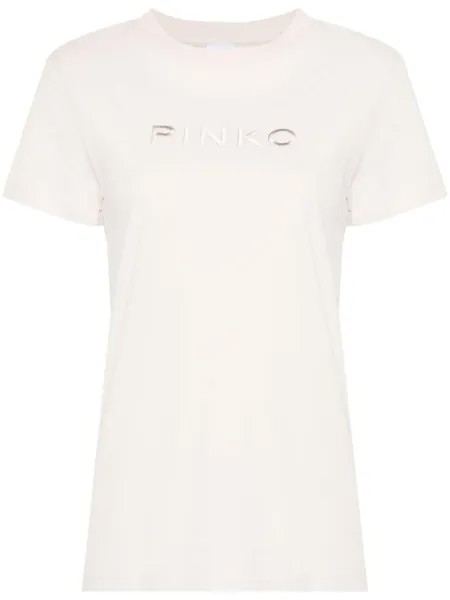 PINKO футболка с вышитым логотипом, нейтральный цвет