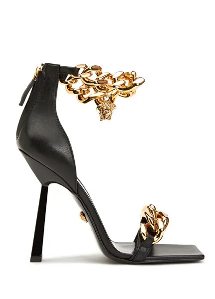 Женские кожаные сандалии с черной цепочкой Versace