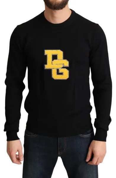 DOLCE - GABBANA Свитер Черный Желтый DG Вязаный шерстяной пуловер с логотипом IT44/US34 /XS