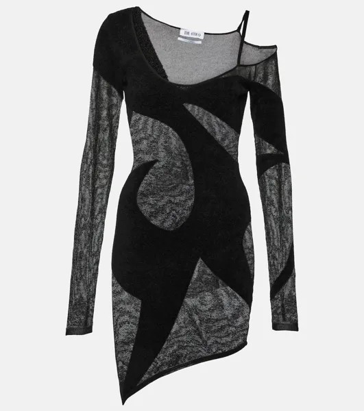 Асимметричное мини-платье из шифона The Attico, черный