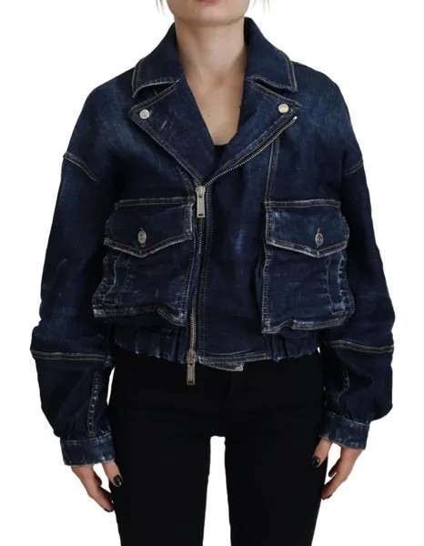 Куртка DSQUARED2, синяя хлопковая джинсовая женская куртка на молнии спереди IT38/US4/XS, рекомендуемая цена 870 долларов США