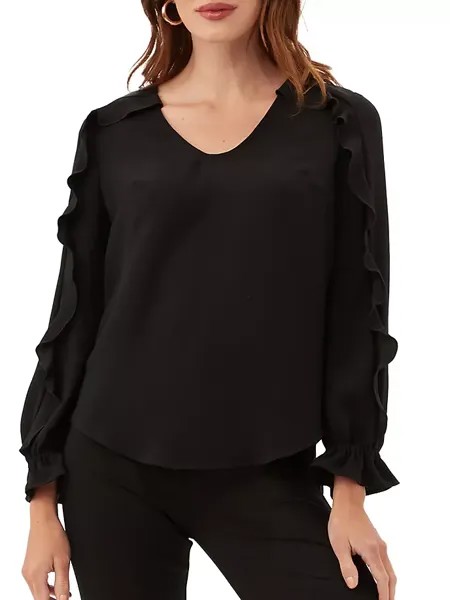 Блузка с длинными рукавами и оборками «Сова» Trina Turk, черный