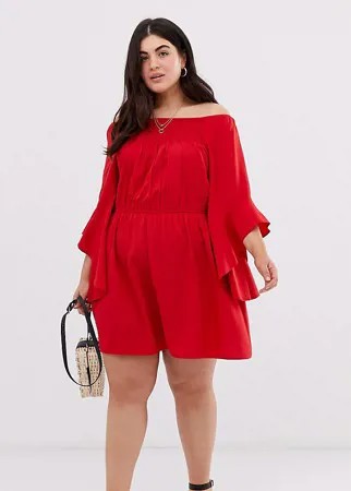 Платье с рукавами клеш и открытыми плечами AX Paris-Красный