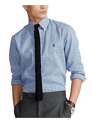 Мужская классическая рубашка на пуговицах темно-синего цвета с клетчатым воротником RALPH LAUREN, размер XL 17,5–32/33