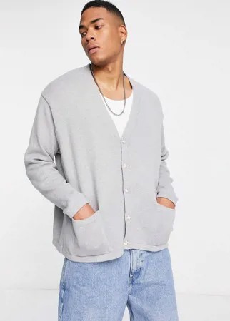 Светло-серый кардиган из трикотажа средней плотности на пуговицах ASOS DESIGN