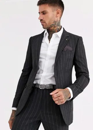 Приталенный пиджак с полосками в университетском стиле Burton Menswear-Серый