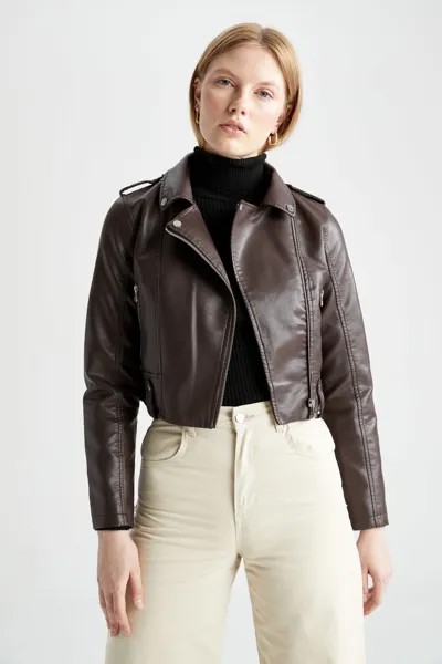 Кожаная куртка DeFacto LederimitatjackeREGULARFIT, коричневый