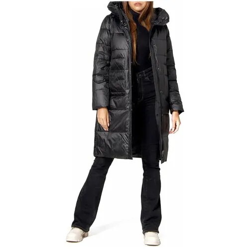 Куртка  зимняя, удлиненная, силуэт прямой, карманы, капюшон, несъемный капюшон, регулируемый капюшон, ветрозащитная, влагоотводящая, размер 42, серый
