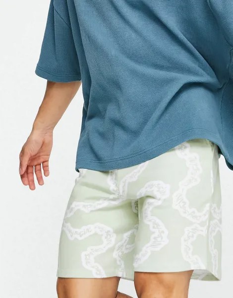 Свободные шорты мятного цвета со сплошным цветочным принтом от комплекта ASOS Daysocial-Зеленый цвет