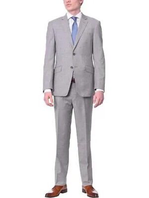 Мужской приталенный светло-серый костюм из 100% шерсти с двумя пуговицами