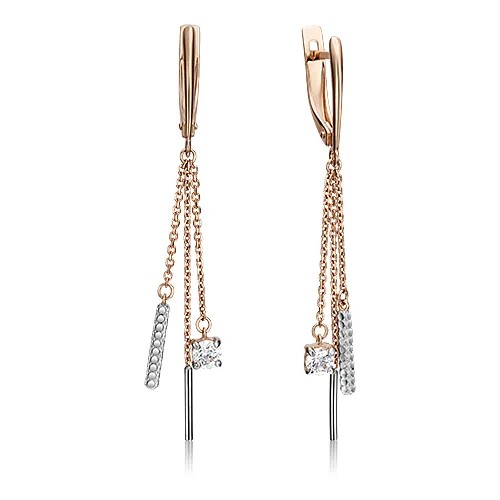 Серьги цепочки PLATINA, комбинированное золото, 585 проба, родирование, фианит, серебряный, золотой