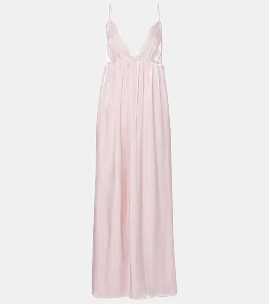 Платье макси из атласа Ganni, цвет chalk pink
