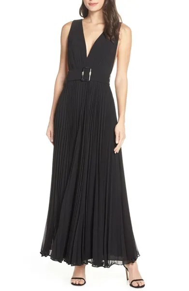FAME - PARTNERS Черное плиссированное шифоновое платье с широкими штанинами и поясом 4 США 8ЕС 36