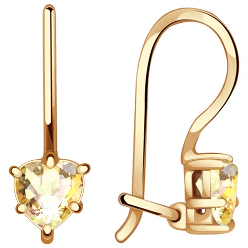 Серьги АЛЕКСАНДРА, красное золото, 585 проба, фианит, желтый