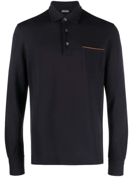Zegna рубашка поло с длинными рукавами, синий