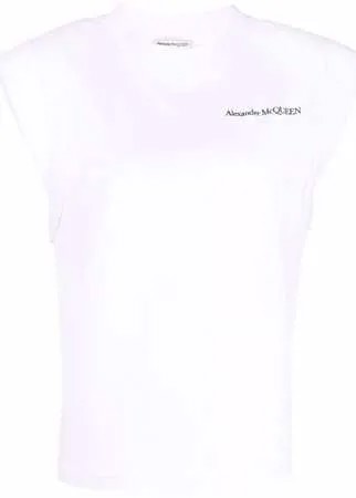 Alexander McQueen футболка с вышитым логотипом и объемными плечами