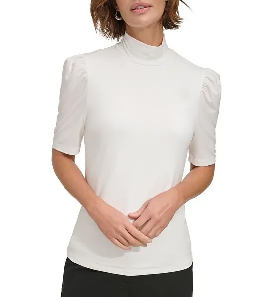 DKNY Рубашка из эластичного джерси с короткими рукавами и воротником-стойкой, слоновая кость