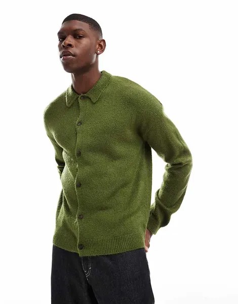 ASOS DESIGN — кардиган свободной вязки с воротником цвета хаки