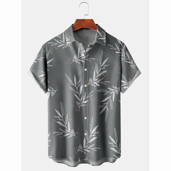 Мужская пляжная рубашка с короткими рукавами в виде листьев