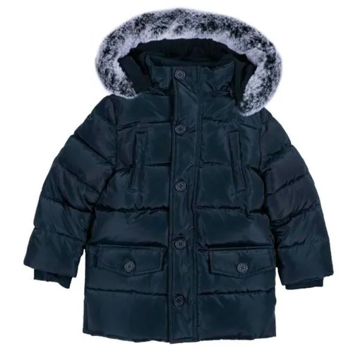 Куртка-пуховик Chicco для мальчиков, капюшон с мехом, размер 128, цвет тёмно-синий