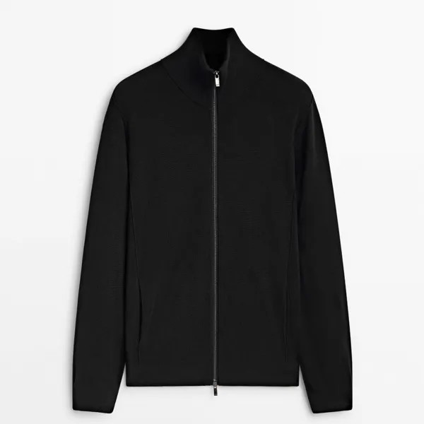 Кардиган Massimo Dutti Milano Knit With A Mock Neck And Zip, черный