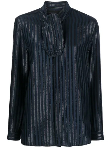 Saint Laurent рубашка с эффектом металлик и завязками, синий