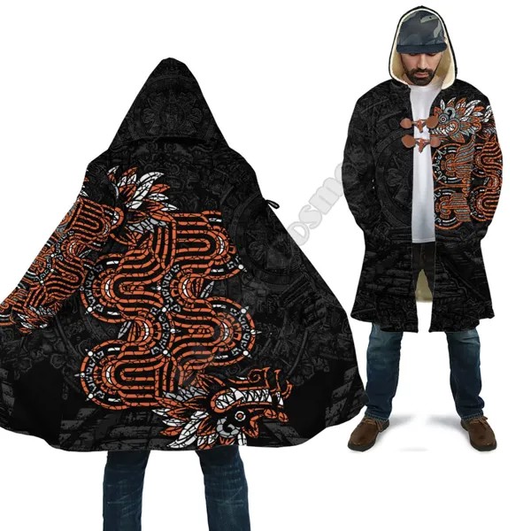 Мексиканский плащ с капюшоном, Мексиканский Бог, ацтекская накидка с 3D принтом, Зимний плащ с капюшоном, флисовая ветровка, теплое пальто унисекс