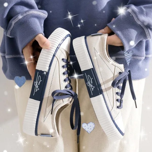 Новая обувь женская корейская версия Сто Набор Студенческая обувь холст 2020 Осенний ретро Порт Стиль Ins Модная обувь женская доска обувь