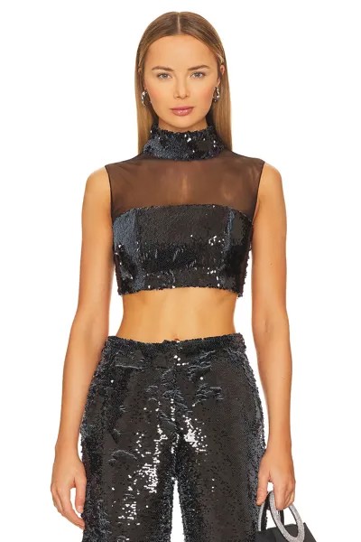 Топ PatBO Sequin Mock Neck, черный