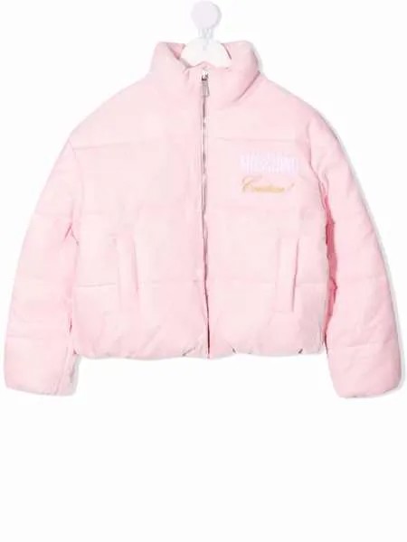 Moschino Kids пуховик на молнии с вышитым логотипом