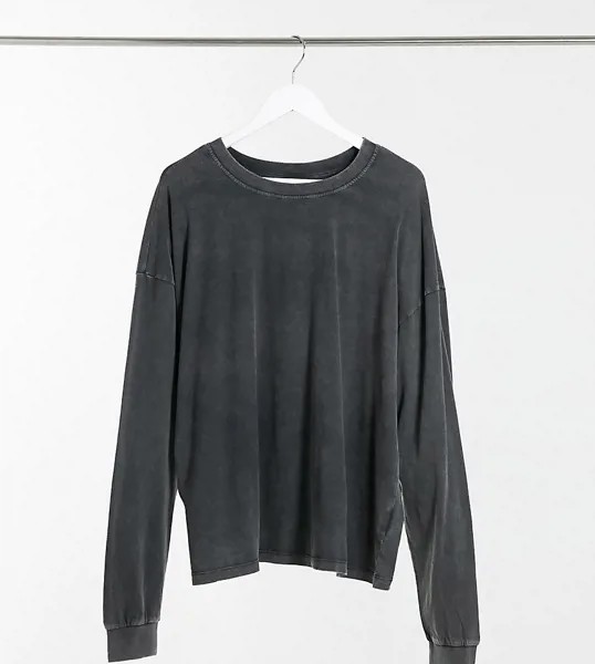 Черный выбеленный oversized-лонгслив с манжетами ASOS DESIGN Curve-Серый