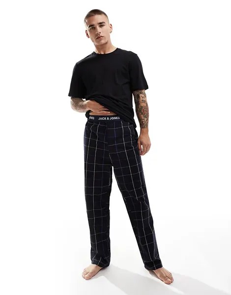 Jack & Jones – темно-синяя хлопковая пижама в клетку с футболкой