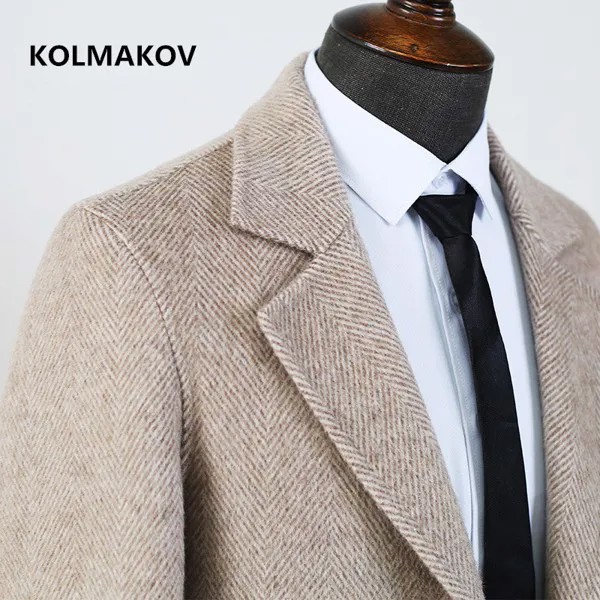 KOLMAKOV 2021 Новое поступление зимнее шерстяное пальто толстый Тренч для мужчин, мужские повседневные двухсторонние шерстяные куртки, размер ...