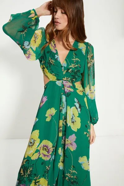 Миниатюрное платье макси с мягкими цветочными деталями и вырезами Oasis, зеленый