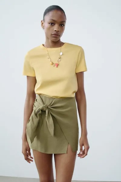 Юбка с узлом ZARA, светлый хаки