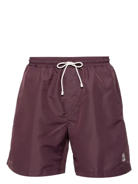 Brunello Cucinelli плавки-шорты с кулиской и вышитым логотипом, фиолетовый