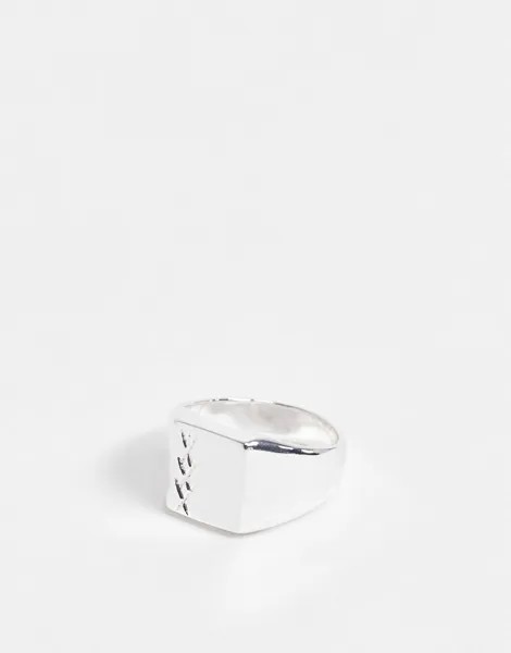 Серебристое кольцо-печатка с гравированным рисунком крестиков ASOS DESIGN-Серебристый