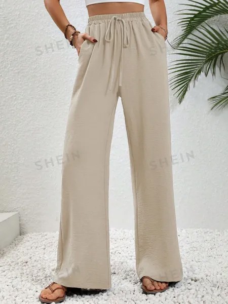 Брюки длинные женские Shein Lune с завышенной талией, абрикосовый