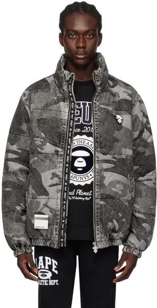 Черный пуховик с графическим рисунком Aape By A Bathing Ape