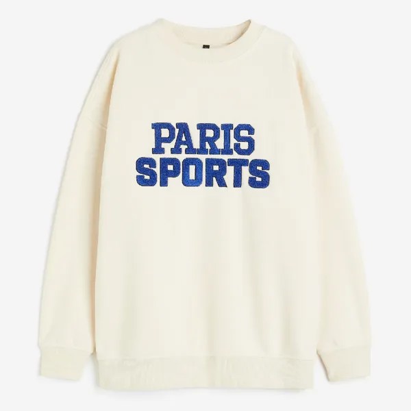 Свитшот H&M Oversized With Motif Paris Sports, кремовый