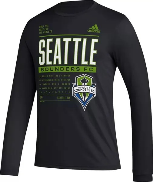 Черная рубашка с длинным рукавом Adidas Seattle Sounders DNA